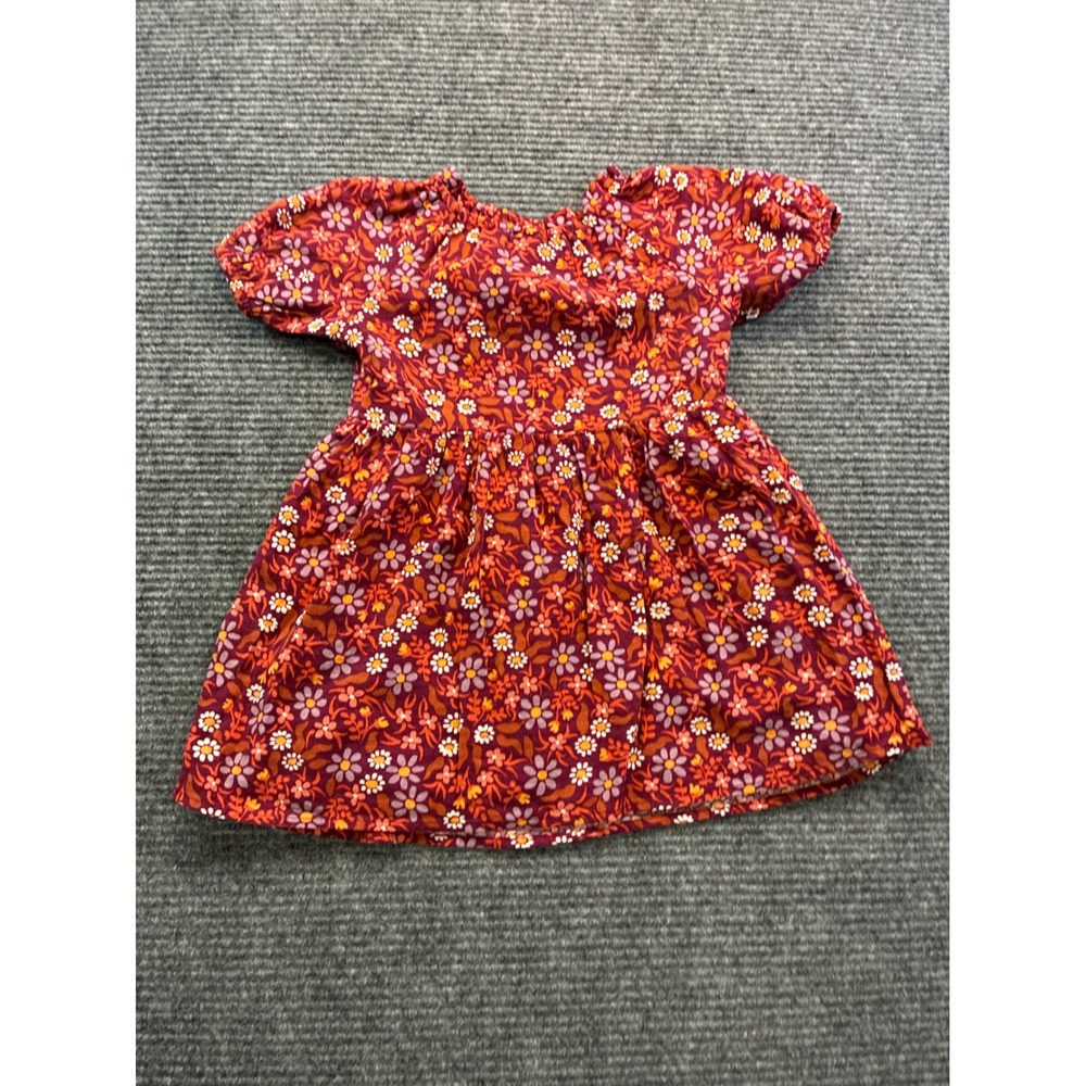 Cat & Jack Toddler Girls Floral Puff Sleeve Peplum Top Dress Burgundy Orange 3T - Picture 4 of 4